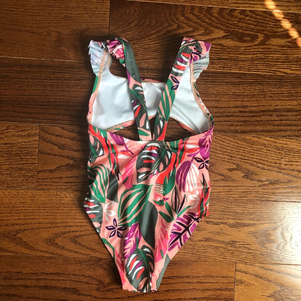 Girls Tropical Cut Out One Piece - Picture 4 of 7